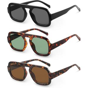 YDAOWKN Retro Square Aviator Sunglasses for Women Men Trendy Flat Top Sun Glasses UV Protection Vintage Shades