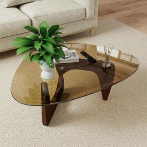 Triangle MDF Frame Coffee Table with Amber Tempered Glass Top, 24.4" D x 32.2" W x 16.1" H