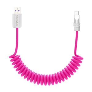 chubbycable Curly Chubby - Retractable Fast Charging Cable 240W Coiled Charger Cord for Car Durable USB-C Cable for Phones, Tablets and More, Pink, USB-A to Type-C, 1.3FT-2.3FT