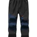Buyboxs Kids Snow Pants Boys Waterproof Ski Pants Youth Winter Warm Fleece Lined Hiking Trousers Softshell Snowpants Black+Dark Blue-L