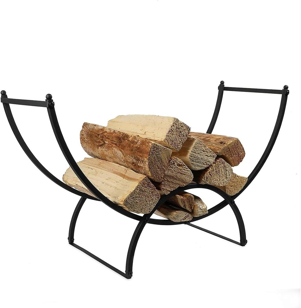 Juvale 3-Foot Curved Firewood Rack for Indoor Outdoor (Black)