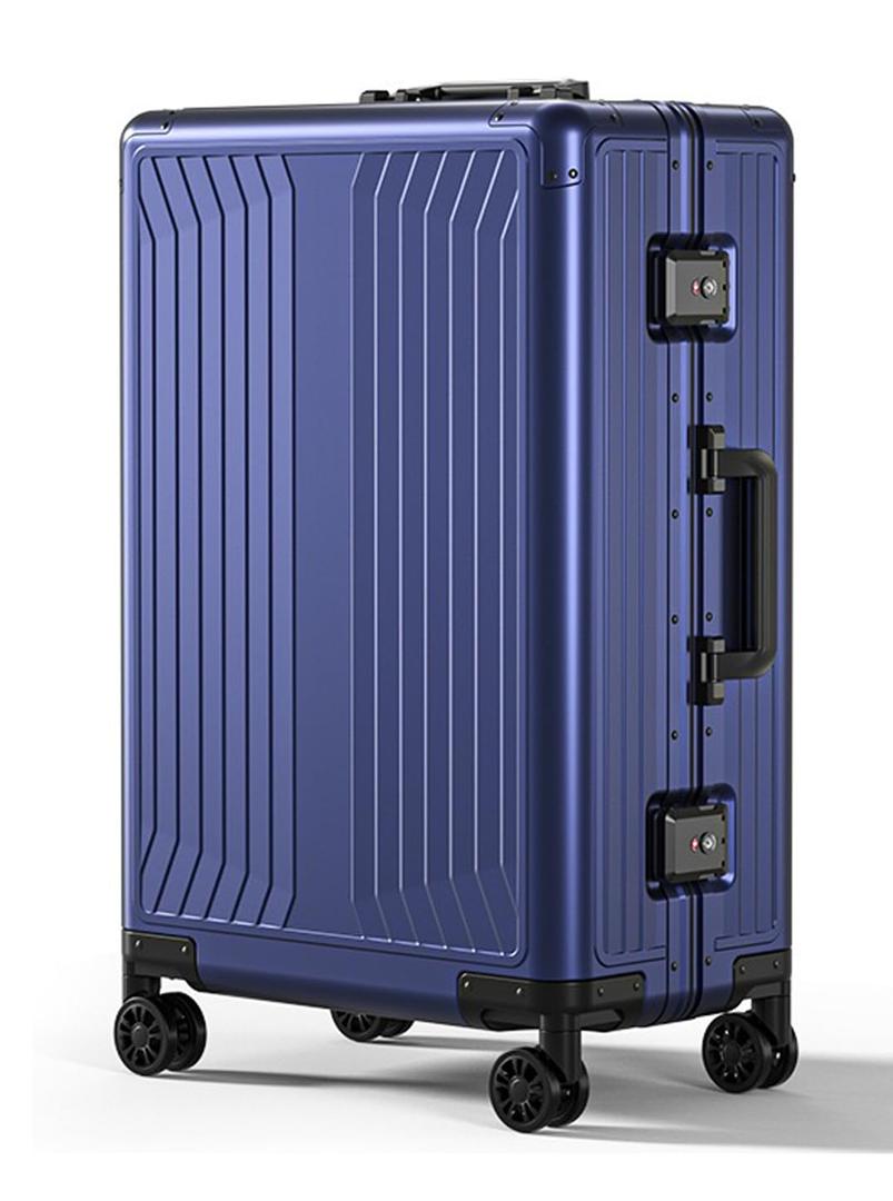 Premium Aluminum Carry On Luggage 20”, Metal Shell Zipperless Suitcase with Spinner & Removable Wheels, Airline-Approved Size 22"x14"x8.3", 9 lbs, Includes 2 Spare Wheels & TSA Lock (Blue)