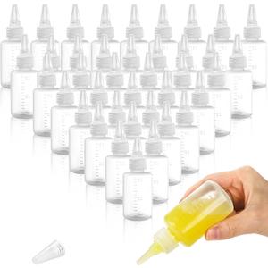 Yesland 40 Pack Small Squeeze Bottles with Measurement, 2 oz Plastic Writer Bottles with Leak-Proof Top for Liquids Mini Empty Glue Bottle for Paint, Crafts, Art, Glue, Lotion - Clear