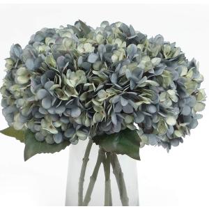 Kimura's Cabin 6pcs Artificial Silk Hydrangea Flowers Vintage Fake Bouquets Faux Hydrangeas Flower with Stems for Wedding Party Autumn Farmhouse Home Table Core Decoration (Deep Lake Blue)