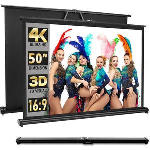New Portable Mobile 50 Inch Projector Screen Pull Down, 16:9 Projector Screen Retractable Tabletop Screen Tripod Stand for Home Theater Meeting Room, School Indoor Outdoor Ceiling Wall Mount Upgrade