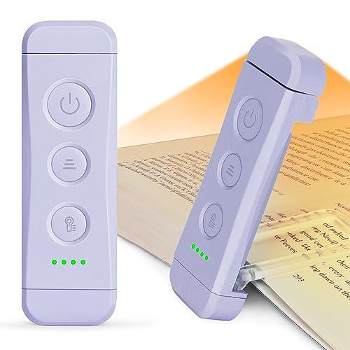 Glocusent USB Rechargeable Book Light, Portable Clip-on LED Reading Light, Reading Lights for Books in Bed with 3 Amber Colors & 5 Brightness Dimmable, Compact & Long Lasting, Perfect for Book Lovers