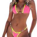 TASHEHE Women's Triangle Thong Bikini Set Sexy String Brazillian Two Piece Swimsuit Cute Bikini Bathing Suit (Pink), Small