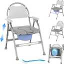 5 in 1 Folding Bedside Commode - Adjustable Height Portable Commode Toilet for Adults with Arms and Back, Potty Chair with Toilet Brush for Elderly, Disabled, Pregnant, Recovery, Up to 330 lbs