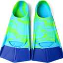 Fanwill Kids Swim Fins, Short Soft Silicone Flippers for Lap Swimming and Diving for Child, Girls, Boys (Colorful-Blue, XXX-Small)