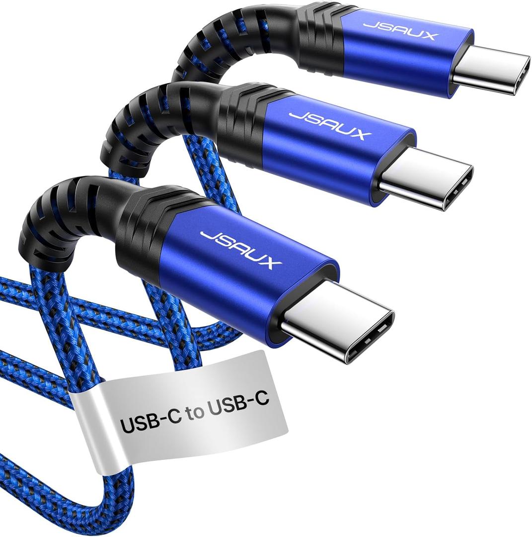 JSAUX 3-Pack USB C to USB C Cable 100W [10ft/6.6ft/3.3ft] Compatible with iPhone 17 Air 16 15 Pro Max Samsung Galaxy S25 S24 CarPlay iPad Pro, Type C to C Charger Cable Fast Charging - Blue