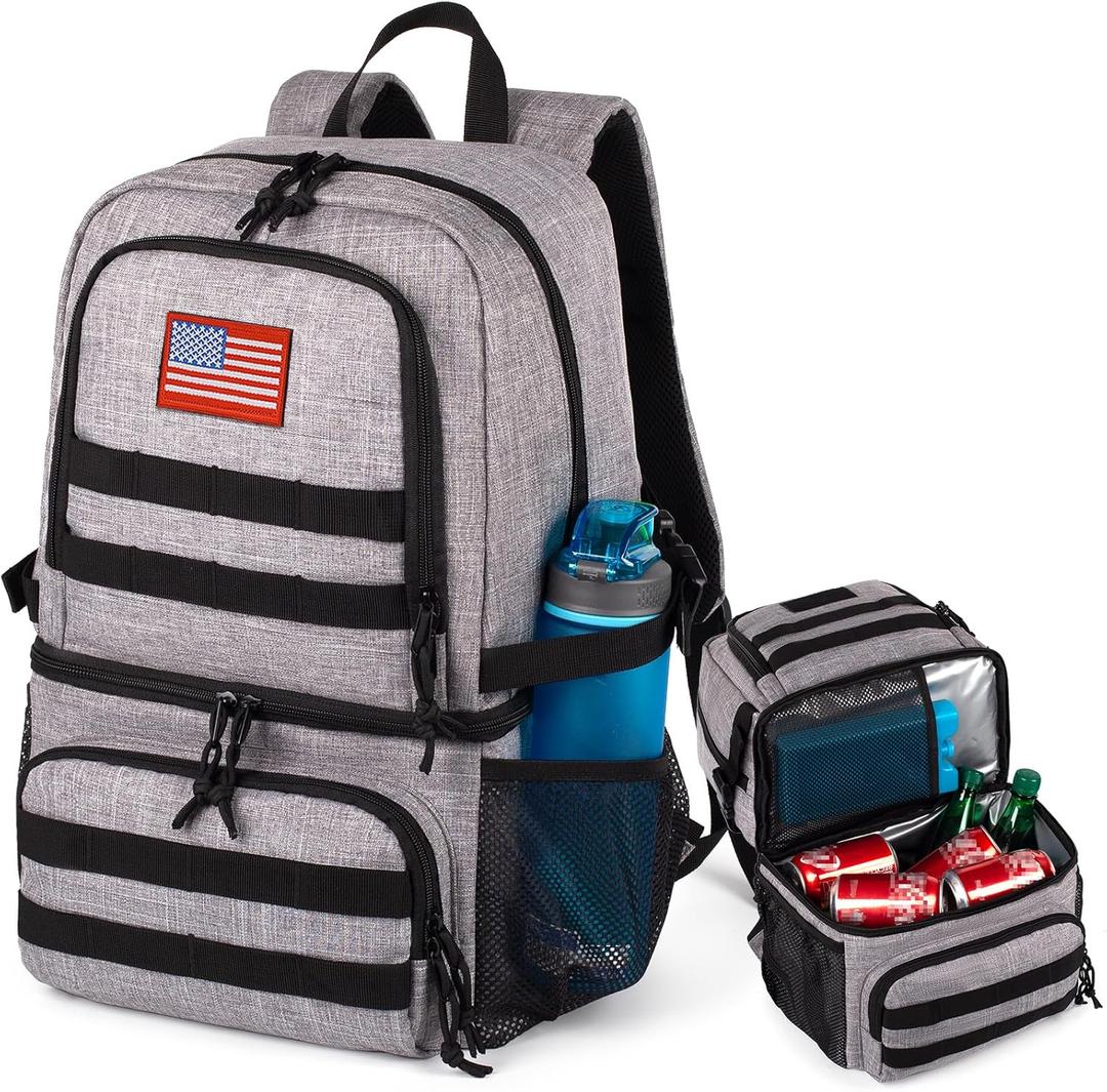Tactical Double Deck Cooler Backpack for Men,Large Lunch Backpack with 2 Compartment,Soft Cooler Bag (Gray)