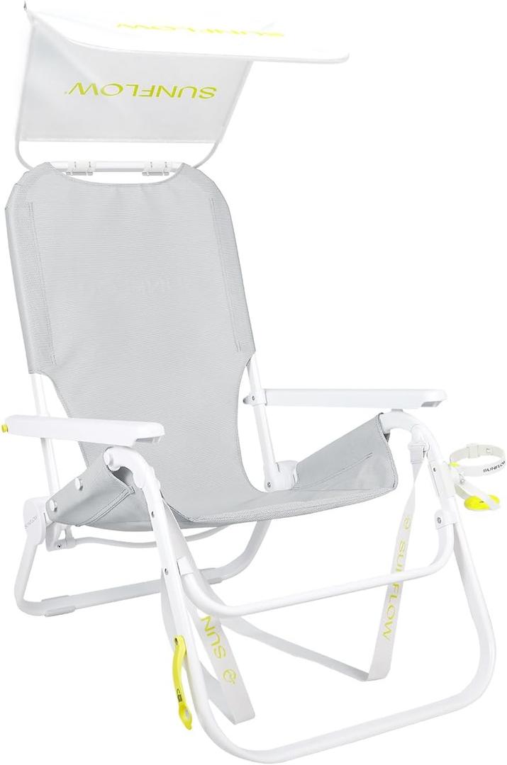 SUNFLOW Shore Thing Premium Beach Chair - Adjustable, Portable, Rust-Resistant, Reclining Beach Chair with UPF 50+ Sun Shade and Drink Holder for The Ultimate in Comfort (Oyster Gray), 16in x 19.5in x 40in