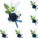 uxcell 6pcs Navy Blue Boutonnieres for Men, Artificial Flower Buttonholes Pocket Corsage with Boutonnieres Pins for Wedding Bride Groom Ceremony Anniversary Formal Party