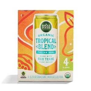 Whole Foods Market, Organic Tropical Blend Italian Soda, 11.2 Fl Oz (Pack of 4) (EXP 11/14/25)