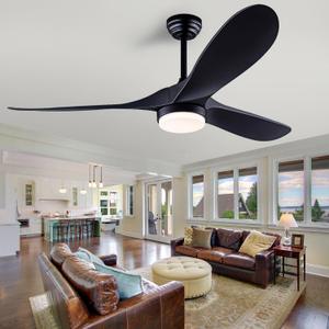 52" Ceiling Fans with Lights Remote Control,Modern Reversible DC Motor Indoor Outdoor 3 Blades ABS Ceiling Fans for Patio Bedroom Living Room(Black)