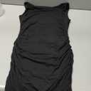 HOCILLE Women's Sexy Bodycon Boat Neck Mini Dresses Sleeveless Ruched Ruffle Hem Club Party Short Dress, Medium, Black