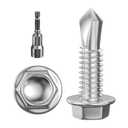 Wensilon (300Pcs) #83/4" Hex Washer Head Self Drilling Screws, 410 Stainless Steel Metal SheetScrewsTEK Screws, Sheet Metal Self Tapping Screws (Silver)