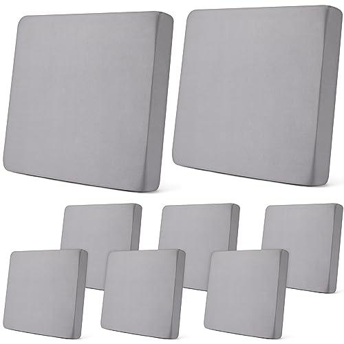Newwiee 8Pcs Patio Cushion Covers Stretch Outdoor Cushion Cover Replacement for Patio Furniture Sofa Couch Slipcovers, Soft Flexibility Washable Furniture Protector(Waterproof Pure,Light Grey)