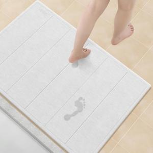 Yolife 32"x 20" Stone Bath Mat Large, Diatomaceous Earth Bath Mat for Bathroom, Super Absorbent Quick Drying Stone Shower Mat, Non-Slip Natural Diatomite Bathroom Floor Mat, Easy to Clean (White Grey)