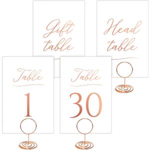 Rose Gold Table Numbers , 30 pc Wedding Table Numbers with Rose Gold Stands , Anniversary , Birthday , Bridal Shower Party , Baby Showers , Event