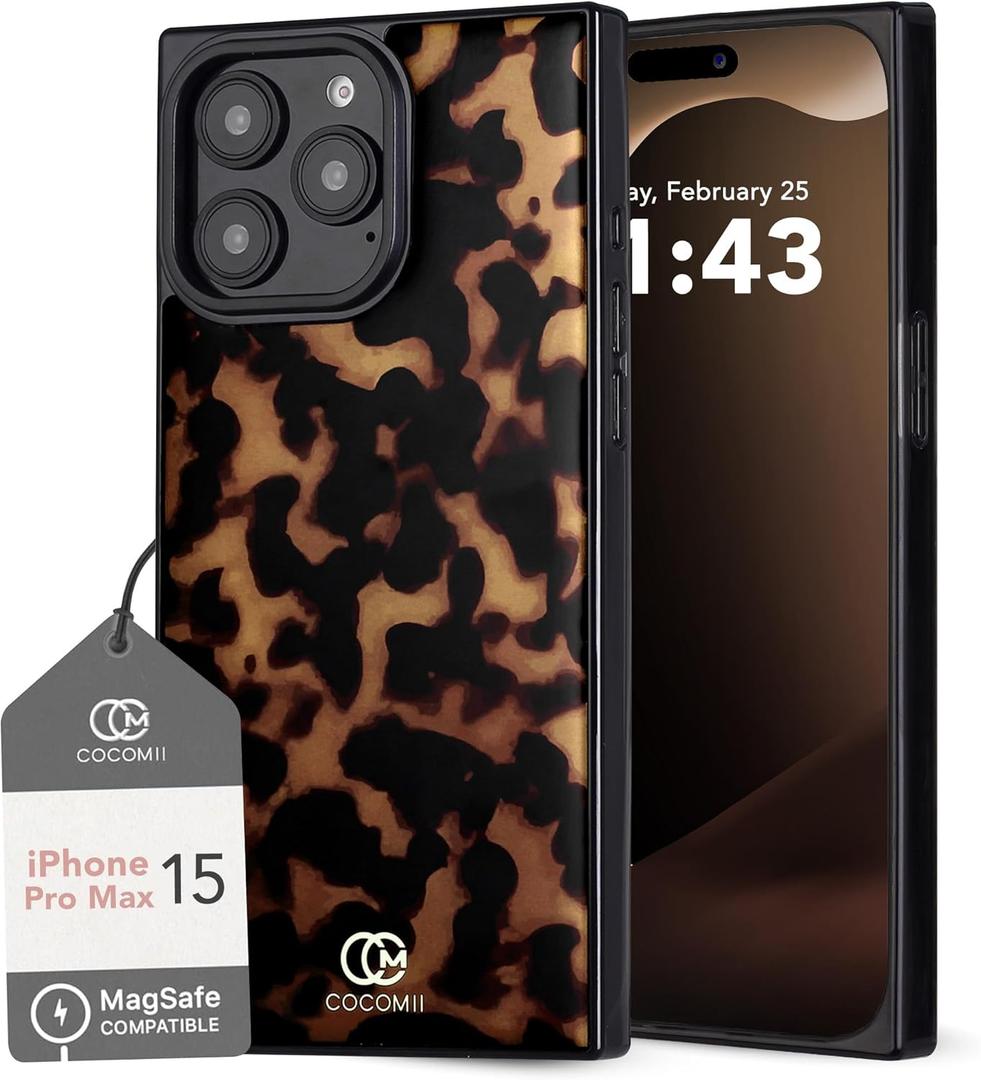 Cocomii - Rectangle Case Compatible with iPhone 15 Pro Max - Compatible with MagSafe, Classic Tortoise Shell, Elegant Animal Print, Magnetic Phone Case for iPhone 15 Pro Max 6.7 inch, Black/Brown