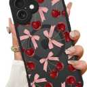 ZIYE Magnetic Case for iPhone 16 Plus 6.7 Inch [Compatible with MagSafe] Hard PC and Soft TPU Case with Cherry Pink Bows Anti-Scratch Shockproof Protection Phone Cover for Women