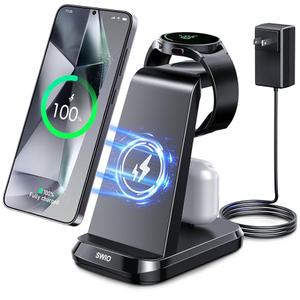 Wireless Charger for Samsung Phones Watch Earbuds(Not for Z Flip & A Serie-Phone),SWIO 3 in 1 Charging Station for Galaxy Watch 7/Ultra/6/5/4/3,S25 S24 S23 S22 S21 S20/Note 20 10/Z Fold 4 3,Buds/2/Pro,  Black