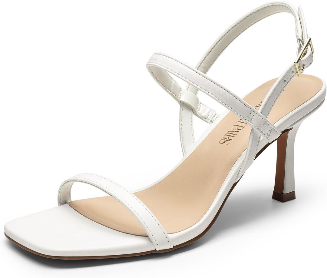 DREAM PAIRS Womens Slingback Heels Square Open Toe Strappy Sandals Ankle Strap High Heeled Dressy Shoes, 6.5