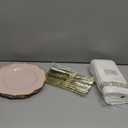 NOCCUR 175PCS Pink Plates with Gold Disposable Silverware - Include 50 Pink Plastic Plates, 25 Knives, 25 Forks, 25 Spoons, 25 Cups and 25 Napkins - Ideal for Wedding/ Party