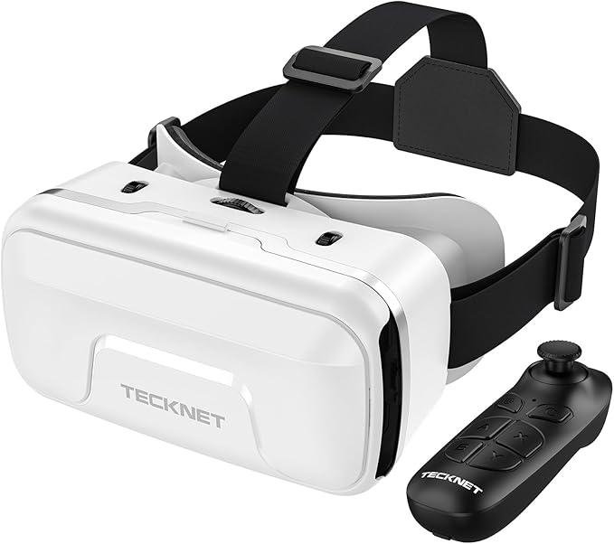 TECKNET VR Headset for Phone with Controller, Virtual Reality Headsets with HD 110°FOV AntiBlue Light Lenses & Adjustable Gears, 3D VR Headset for Kids Compatible iPhone Samsung Android 4.77.2"