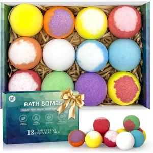 Bath Bombs Mothers Day Gifts for Women Mom Her Daughter Wife Set - 12Pack Handmade Natural & Organic, Spa Relaxing Birthday Gifts for Men, Aromatherapy Bubble Bath, Amazing Present for Wife & Kids; DMSKY 20 Pack Mini Lip Balm, Natural Lip Balm Bulk with Vitamin E and Coconut Oil, Moisturizing Lip Balms for Dry Cracked lips - 10 Flavors