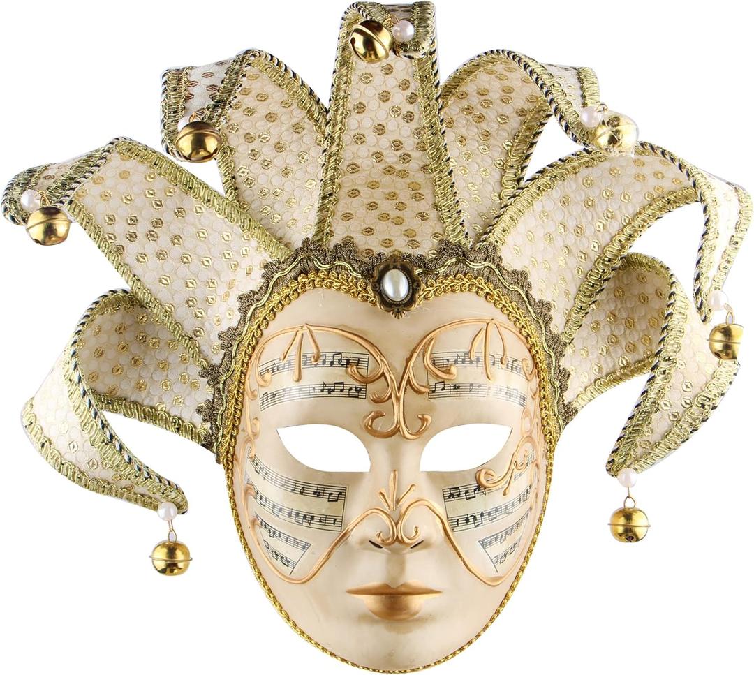 Masquerade Venetian Jester Mask Music Mardi Gras Wall Decorative Art Collection Mask (White)