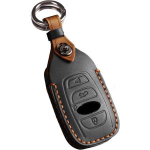 2022 subaru key fob cover leather, Genuine Leather Key Fob Case protector for Subaru Ascent Outback with leather keychain (Black)
