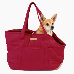 Plush Dog Purse Carrier for Small Dogs, Soft Dog Tote Bag with Safety Harness Clip, Cozy Pet Carrier for Dogs Under 15 lbs, Comfortable Dog Shoulder Carrier for Travel, Red