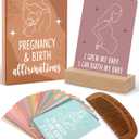 Levfla Pregnancy and Birth Affirmation Cards with Wooden Engraved Labor Comb Production Encouragement Positive Push New Mom Gifts for Women After Birth Boho Style Gender Reveal Neutral Present