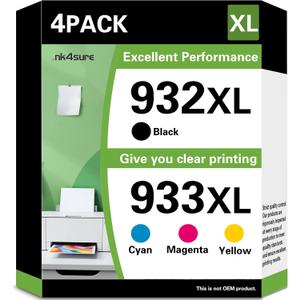 932XL 933XL Ink Cartridges Combo Pack Replacement for HP 932XL/933 XL Ink Cartridge Compatible for HP OfficeJet 6100 6600 6700 7110 7510 7612 7610 Printers
