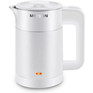 0.6L Small Electric Kettles Stainless Steel, Travel Mini Hot Water Boiler Heater, Double Wall Cool Touch Portable Teapot, Auto Shut-Off & Boil-Dry Protection, 120V/800W, (white)