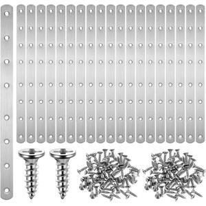 20 Pcs Flat Mending Plate, 11.5" Stainless Steel Mending Plates for Wood Support, 8 Hole Straight Brackets Flat Straight Braces Metal Plate with 160 Screws
