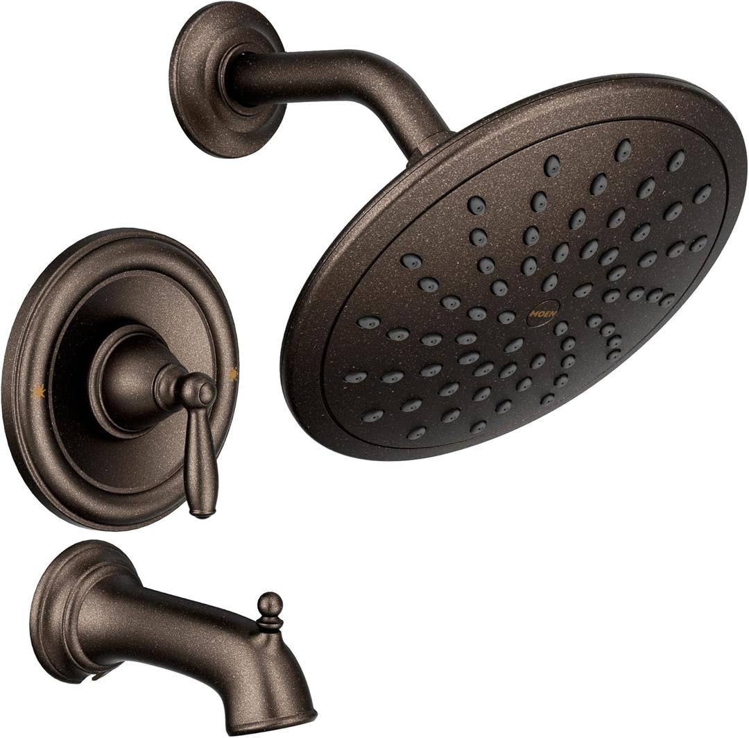 Moen Brantford Oil Rubbed Bronze Posi-Temp Tub and Shower Trim Kit, Including 8-Inch Eco-Performance Rainshower, Handle, and Tub Spout, Valve Required, T2253EPORB