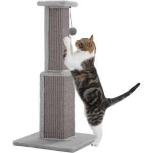 PAWZ Road Large Cat Scratching Post 32 Tall Scratching Post for Indoor Cats Adults Ultimate Scratch Post with Woven Sisal, Large Base and Removable Dangling Ball- Grey