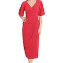 Maggy London Women's Dresses Short Flutter Sleeve Faux Wrap Midi Dress Size 2, Giant Hibiscus