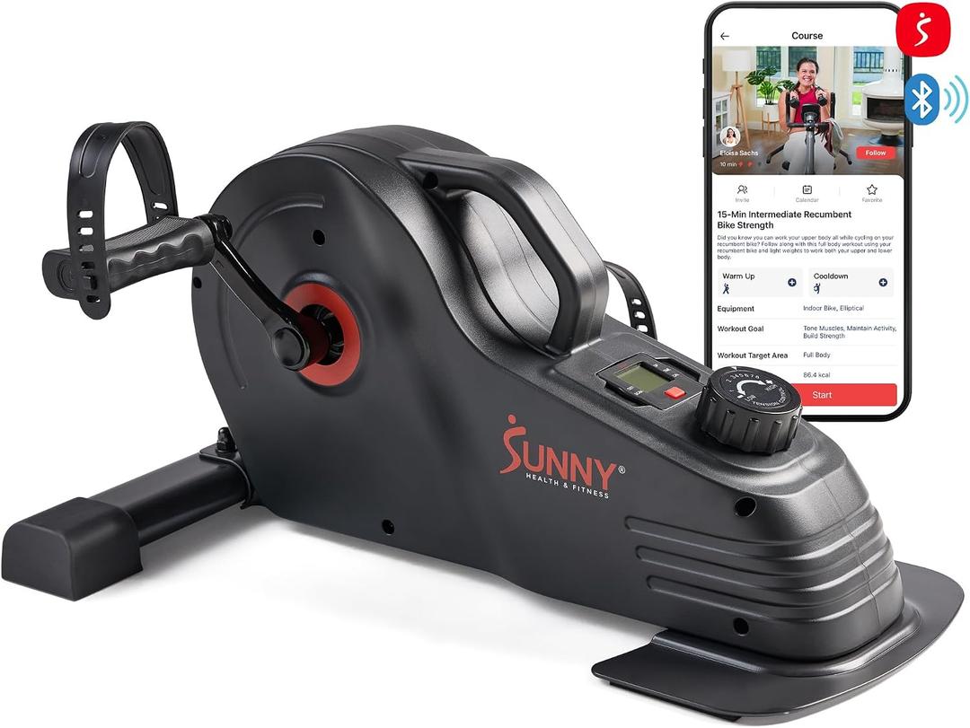 Sunny Health & Fitness Smart 2-IN-1 Under Desk Pedal Exercise, Portable Dual Function Arm/Leg Cycle for Seniors, Compact Indoor Cardio Mini Bike at Home, Free SunnyFit APP Connection