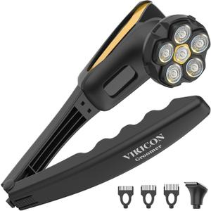 Electric Back Shaver for Men - Long Foldable Handle Back Razor with 6D No-Scratch Shaving - Self-Service Waterproof Grooming Kit for Body, Beard &Head Hair Removal, Gifts for Him (Matte Black)