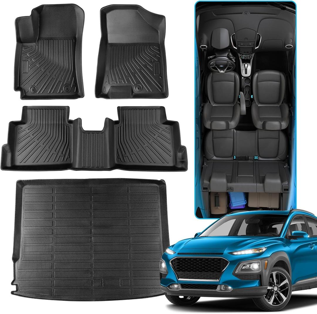 for Hyundai Kona 2025 2024 Floor Mats All Weather SEL/SE/N Line/Limited (Not for EV), Rubber All Season Protection Waterproof Anti-Slip, Rear Trunk/Cargo Liner, Car Automotive Accessories for Kona