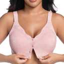 Front Closure Daisy Bras for Women No Underwire Comfort Lace Older Senior Wireless Snap Closing Bra (Large, Pink)