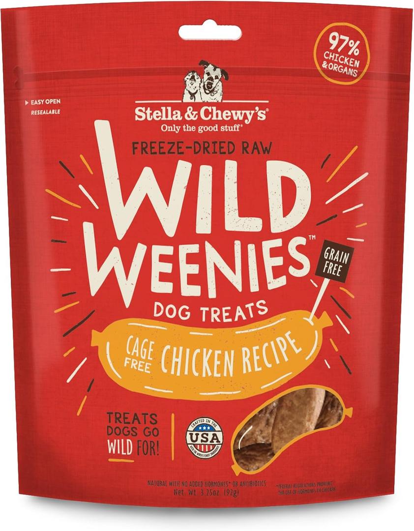 Stella & Chewy's Freeze-Dried Raw Wild Weenies Dog Treats - High-Protein Training Treats for Dogs & Puppies - All-Natural Chicken Recipe with 97% Meat & Organs - USA Made - 3.25 oz Bag (EXP 09/06/27)
