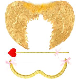 Leitee Cupid Costume Set with Bow Arrow and Wings Cosplay Cupid Costume Accessory for Women Adult Cosplay (Gold)