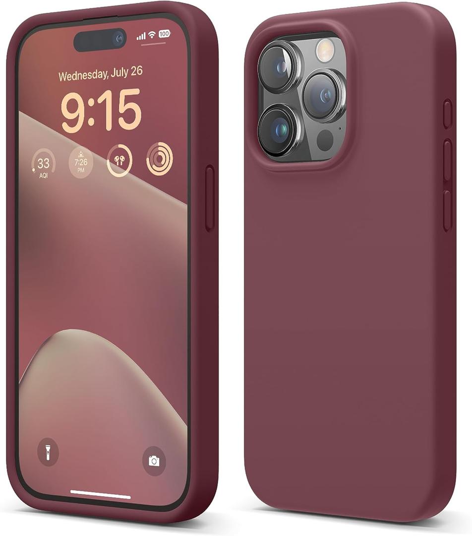 elago Compatible with iPhone 15 Pro Case, Liquid Silicone Case, Full Body Protective Cover, Shockproof, Slim Phone, Anti-Scratch Soft Microfiber Lining, 6.1 inch (Burgundy)