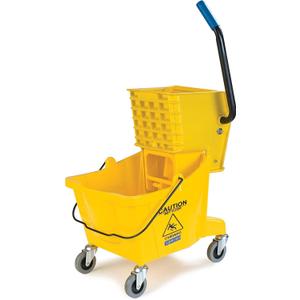 Carlisle FoodService Products 26-Quart Commercial Mop Bucket with Side-Press Wringer, Precision-Molded Polypropylene, Durable Wringer, Bucket with Non-Marking Casters, 18.5 x 16.5 x 23 Inches, Yellow
