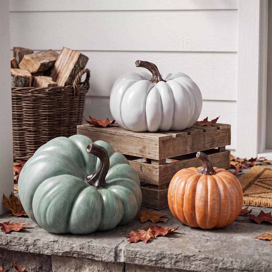 3 Pcs Resin Decorative Pumpkins Fall Outdoor Pumpkin Stack Fairytale Decor